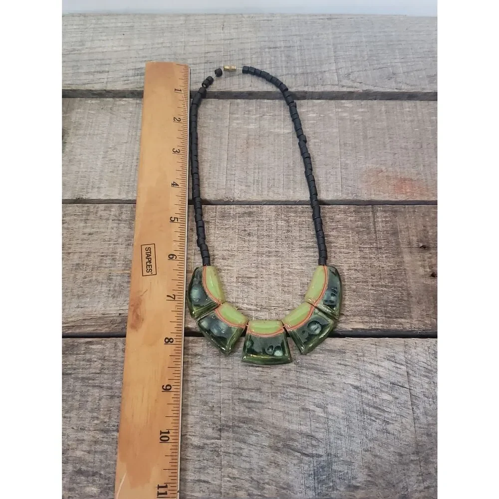 ARTISAN Pottery Beaded Necklace Greens